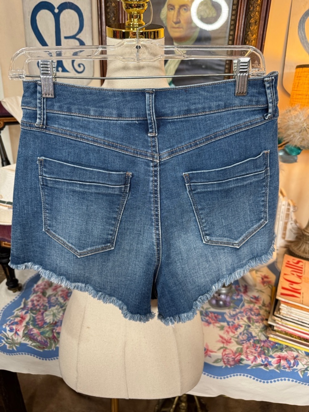 Rewash Dark Indigo Distressed High-Rise Denim Shorts - Picture 4 of 5